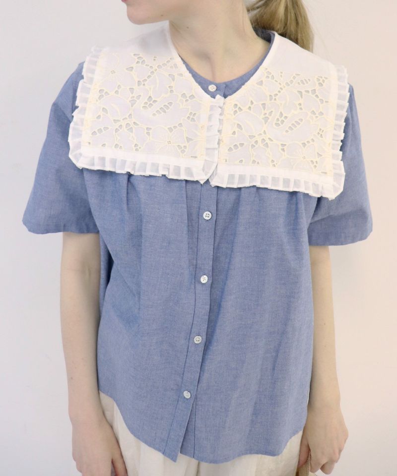 「haupia」 半袖ブラウス MEDIUM ネイビー レディース haupia 「haupia」 半袖ブラウス 38 ネイビー レディース