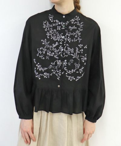 haupia 風と水の宅急便　リネン　ブラウス　鳥　刺繍　ハウピア haupia 風と水の宅急便 ブラウス シャツ 長袖 リネン 刺繍 鳥