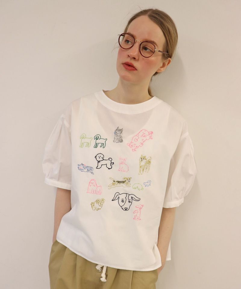 ハウピア　８分丈　刺繍ブラウス haupia ブラウス シャツ にっこり ほっこり「刺しゅうブラウス