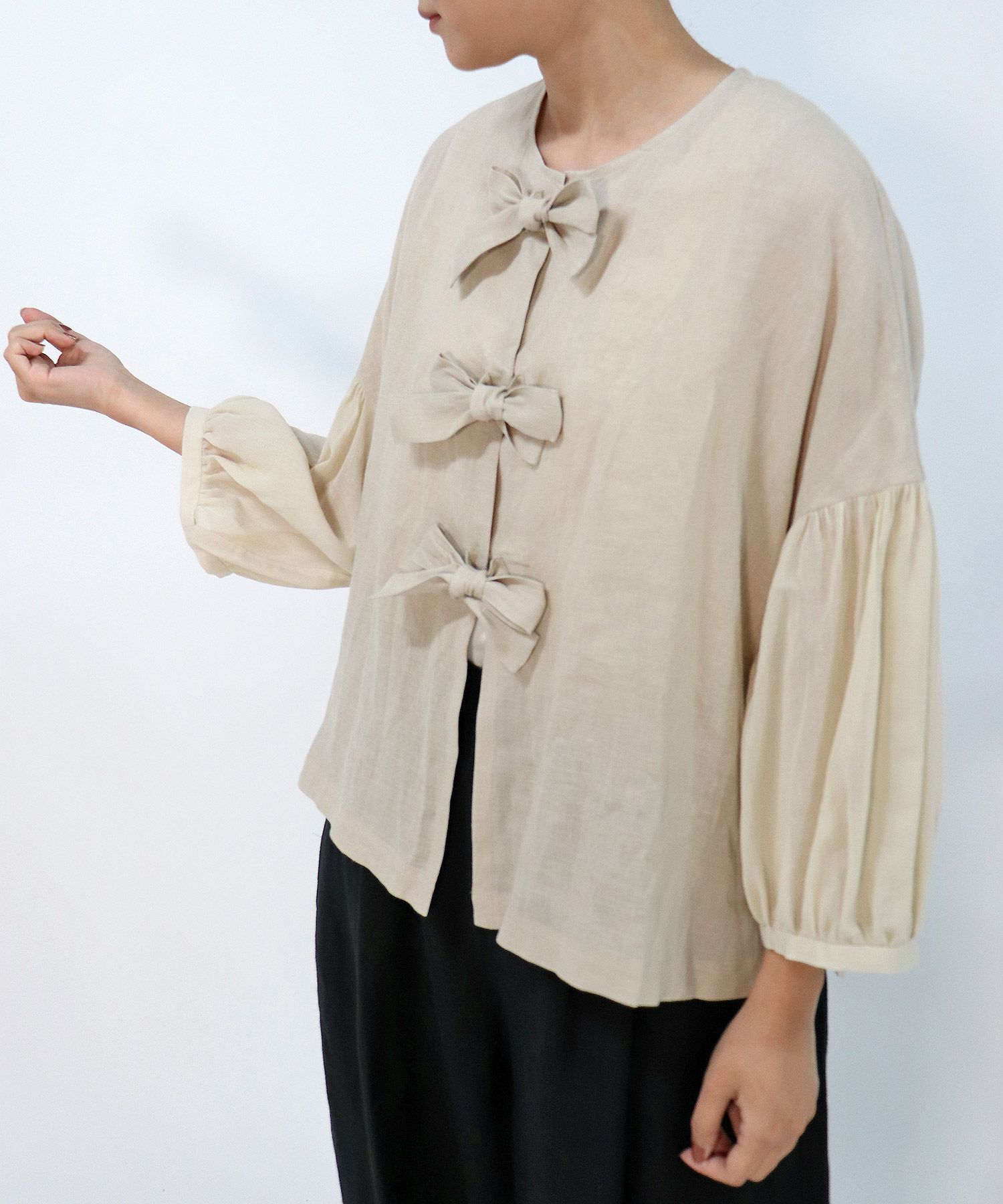 美品/ハウピア haupia *背開きブラウス38 *シャツナチュリラ0915