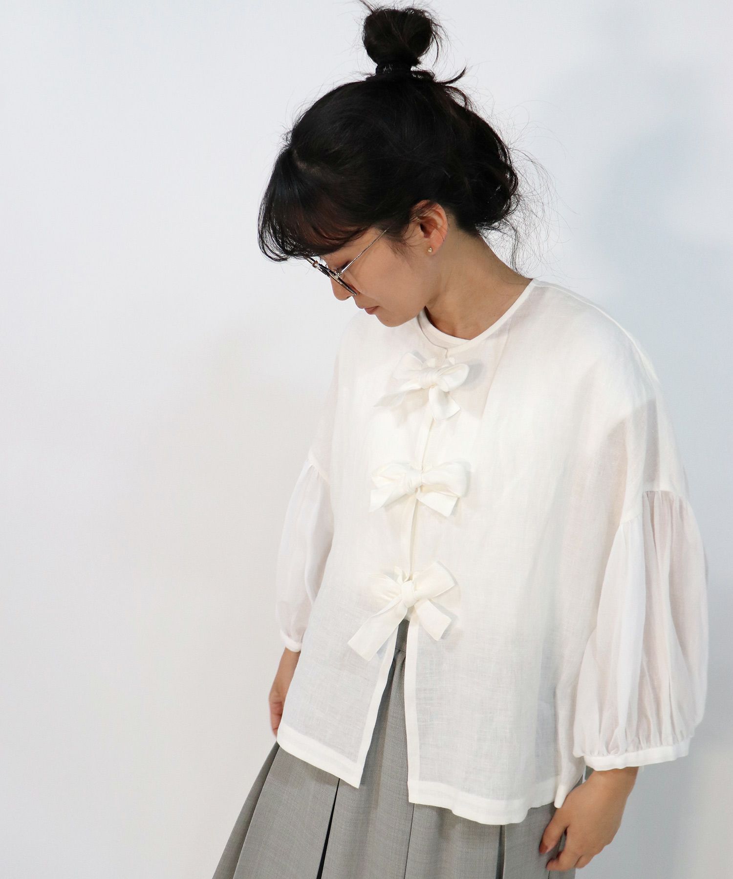 美品/ハウピア haupia *背開きブラウス38 *シャツナチュリラ0915